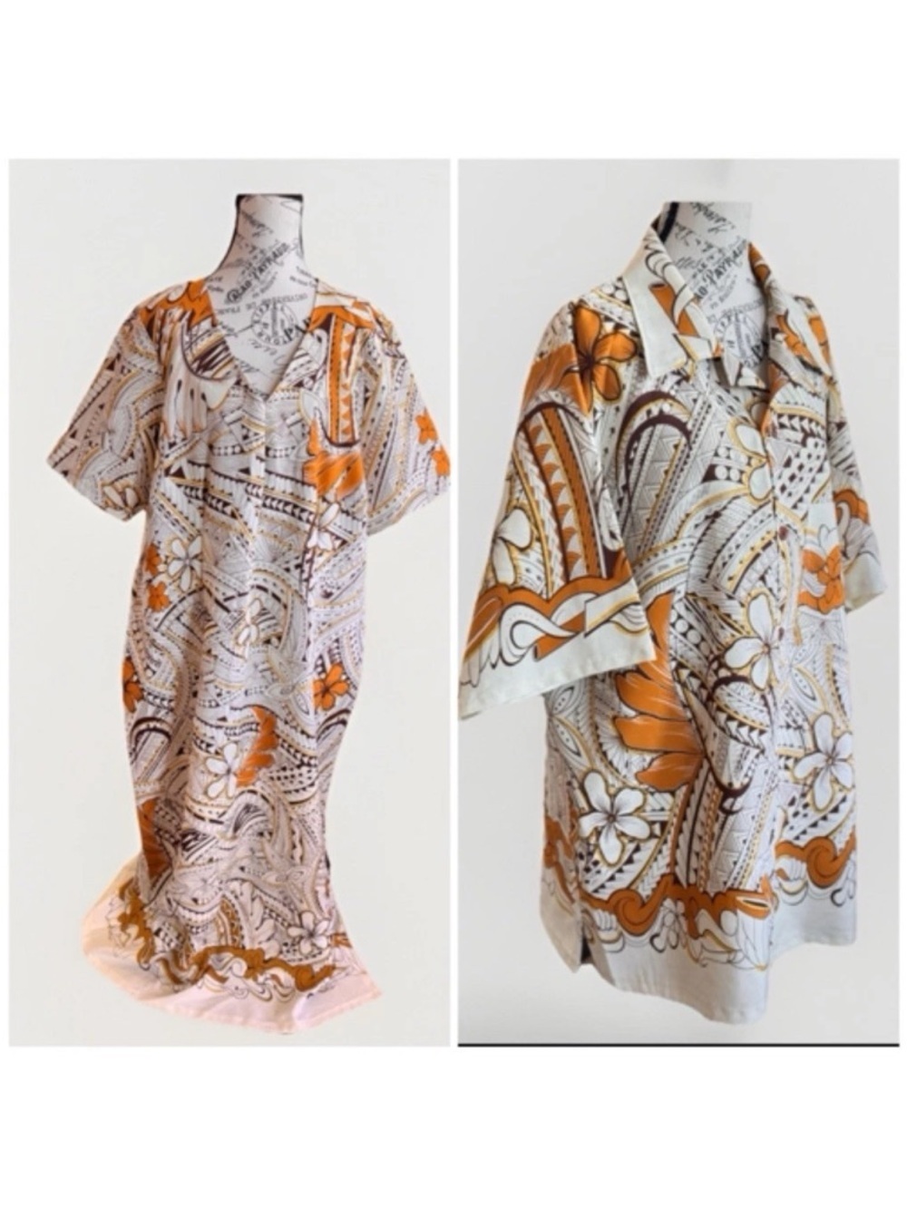 His & Her's Matching Mumu Dress & Aloha Men’s Shirt Set Handmade Hawaii Vintage